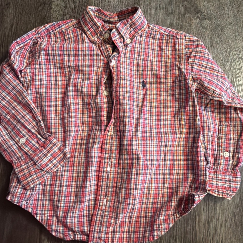 Ralph Lauren Kids Plaid Button Down Shirt Long Sleeve Polo Pony Logo 4t